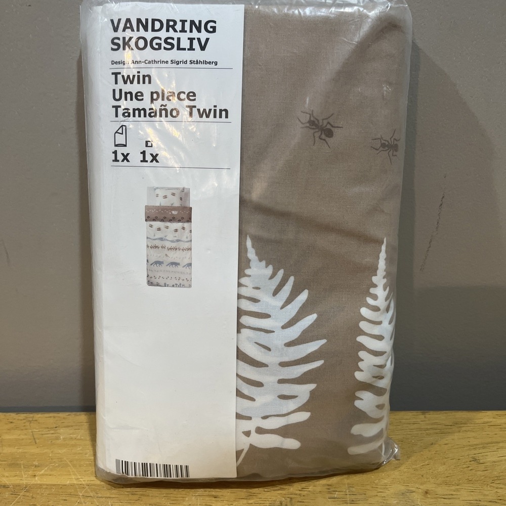 IKEA VANDRING Skogsliv Duvet Cover w/ Pillowcase Beige Blue Animals Forest Twin